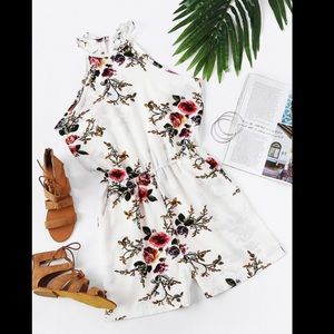 Floral Print Random Self Tie Back Romper